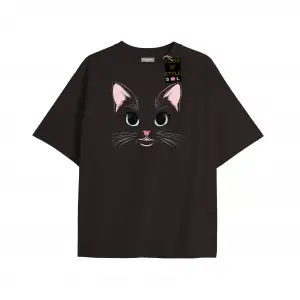 Beyaz Oversize T-shirt kedi Özel tasarım