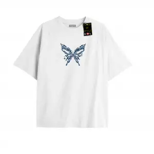 Beyaz Oversize T-shirt kelebek sarı Özel tasarım