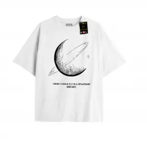 Beyaz Oversize T-shirt keşke bir uzay gemis ile uçabilsem Özel tasarım