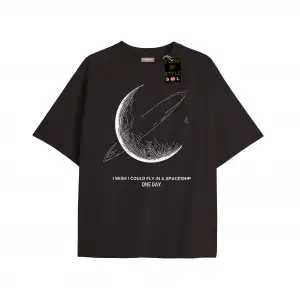 Beyaz Oversize T-shirt keşke bir uzay gemis ile uçabilsem Özel tasarım