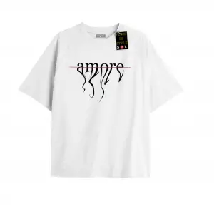 Beyaz Oversize T-shirt kırmızı çizgi Özel tasarım