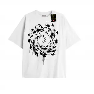 Beyaz Oversize T-shirt kuşlar Özel tasarım