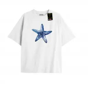 Beyaz Oversize T-shirt mavi Özel tasarım