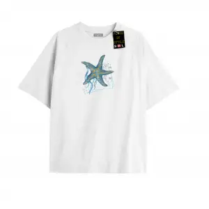 Beyaz Oversize T-shirt mavi yıldız Özel tasarım