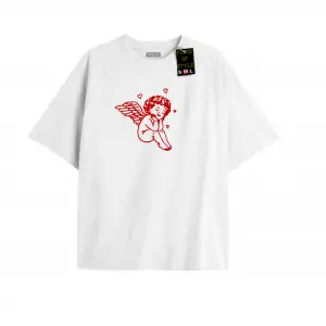 Beyaz Oversize T-shirt melek çocuk Özel tasarım