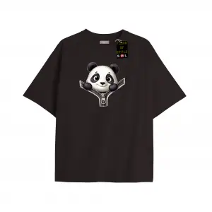 Beyaz Oversize T-shirt panda Özel tasarım