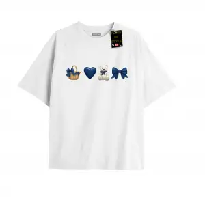 Beyaz Oversize T-shirt sepet ayıcık kalp Özel tasarım