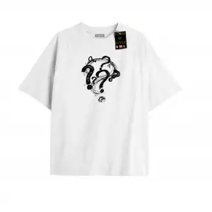 Beyaz Oversize T-shirt soru işareti Özel tasarım