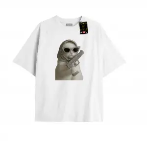 Beyaz Oversize T-shirt taş desenli kedi Özel tasarım