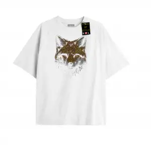 Beyaz Oversize T-shirt taş desenli kurt Özel tasarım