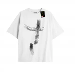 Beyaz Oversize T-shirt yarım yüzz Özel tasarım