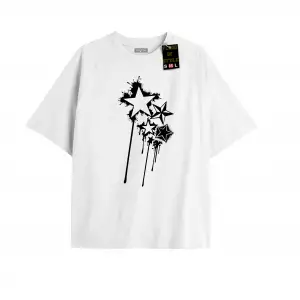Beyaz Oversize T-shirt yıldız Özel tasarım