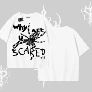 Beyaz Oversize Tişört Why are u Scared