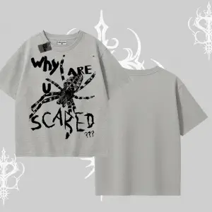 Beyaz Oversize Tişört Why are u Scared