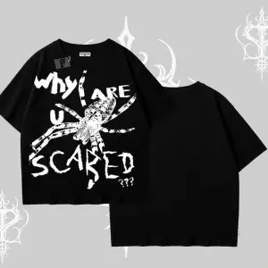 Beyaz Oversize Tişört Why are u Scared