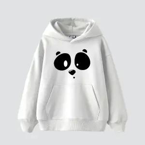 Beyaz Pand Baskılı Oversize Unisex Premium Beyaz