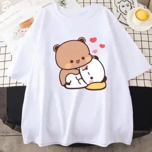 Beyaz Panda Ayı Bubu Dudu Çift Üstleri Seni Seviyorum Sevimli Baskı Yaz