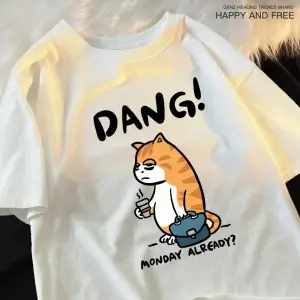 Beyaz Pazartesi Zaten Dang Yorgun Kahve Çalışma Kedi Baskılar an Tee Hip Hop T Rah