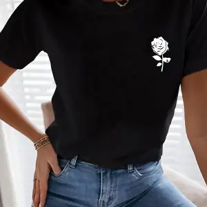 Beyaz Pembe Çiçek Baskı Yumuşak Gevşek Üst Grafik Yaz