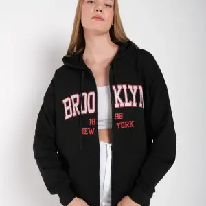 Beyaz Pembe Kapüşonlu Fermuarli Brooklyn Oversize
