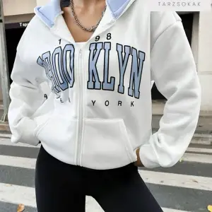 Beyaz Pembe Kapüşonlu Fermuarli Brooklyn Oversize