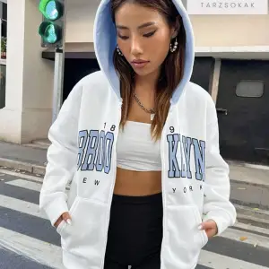 Beyaz Pembe Kapüşonlu Fermuarli Brooklyn Oversize