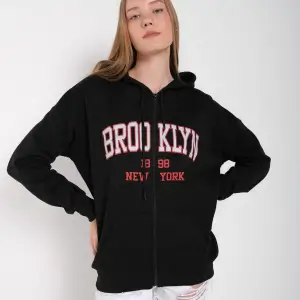 Beyaz Pembe Kapüşonlu Fermuarli Brooklyn Oversize