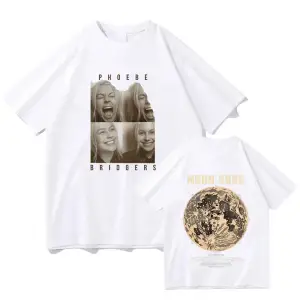 Beyaz Phoebe Bridgers Saf lu Ay Şarkısı Grafik Tees Y2K Yuvarlak Boyun Emo Halk R