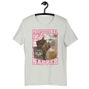 Beyaz Profesyonel Napper Komik Kedi Meme Hediye Onun Goofy Ahh Tshirt Uyku İronik K