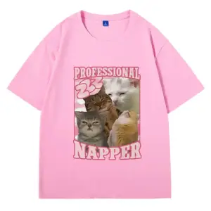 Beyaz Profesyonel Napper Komik Kedi Meme üyük Boy Tshirt Vintage Es