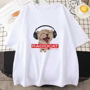 Beyaz Radiohead Kedi Karikatür baskılı Sevimli Grafik lar için Yumuşak