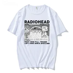 Beyaz Radiohead ler Komik Retro Baskılar Gevşek Nefes Üstleri Unisex T-sh