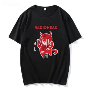 Beyaz Radiohead Sevimli Şeytan Ağlama Tshirt Bant Rock Komik Müzik Albümü Baskı