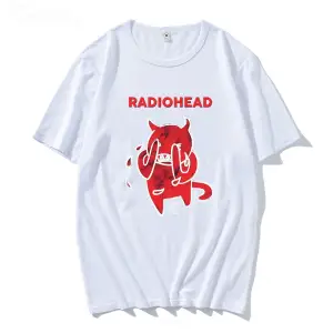 Beyaz Radiohead Sevimli Şeytan Ağlama Tshirt Bant Rock Komik Müzik Albümü Baskı