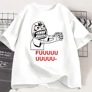 Beyaz Rage Guy gın Fuu Yüz Meme Gevşek Komik Grafik Tees Adam için Yaz Üstleri Giy