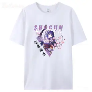 Beyaz Raiden gengenshin darbe oyunu Anime Tees100 yaz Unisex