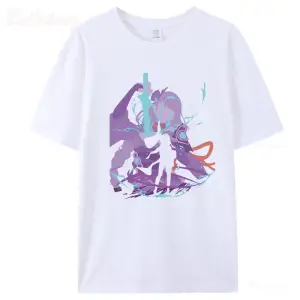Beyaz Raiden gengenshin darbe oyunu Anime Tees100 yaz Unisex