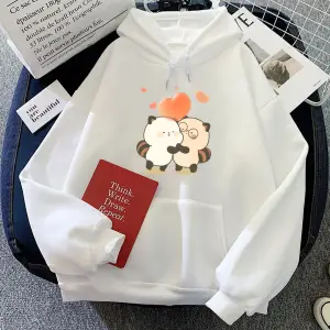 Beyaz Rakun Kucaklama Aşk Kalp Grafik Kawaii KarikatürKız Ra