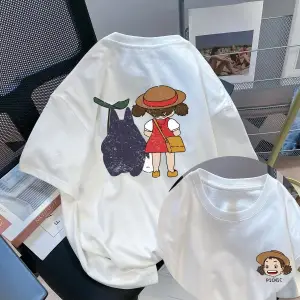 Beyaz Retro Distred Baskı Ort Sve Etiket Kaldırıldı Gençlik soi Yaz Gevşek Fit