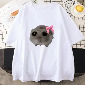 Beyaz Sad Hamster Tshirt Karikatür Grafik baskılı Pembe Yaz Tshirt Streetweed Kı