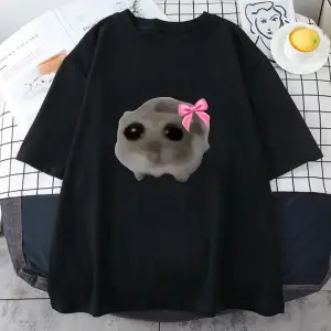 Beyaz Sad Hamster Tshirt Karikatür Grafik baskılı Pembe Yaz Tshirt Streetweed Kı