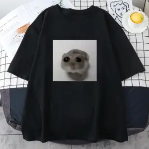 Beyaz Sad Hamster Tshirt Komik Karikatür Grafik baskılı Yaz Y