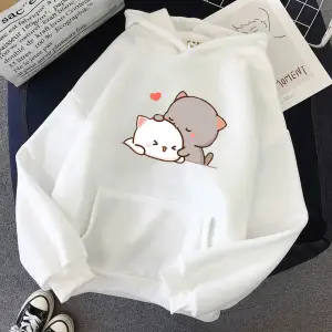 Beyaz Şeftali kedi Kawaii Hoodie 2021 sevimli üstleri boy karikatür