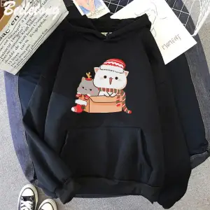 Beyaz Şeftali ve Goma Mochi Kedi Hoodie Streetweed Noel Baskılı Kawaii