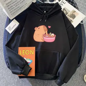 Beyaz Sevimli Capybara yeme Ra Hoodies Kawaii karikatür grafikul