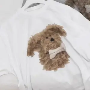 Beyaz Sevimli Köpek Desen Baskılı Gevşek Yuvarlak Ne Ort Sve Basit Yeni Sle Rah