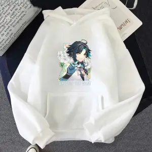 Beyaz Sıcak oyun Anime Hoodie yaıklı XiaoGenshin darbe Punk i büyük boy kaz