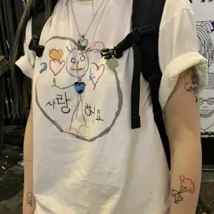 Beyaz Sokak leri Çift Eşleşen Kalp Fiti Kore Metin Baskı Gevşek Fit Yaz Yuvarlak G