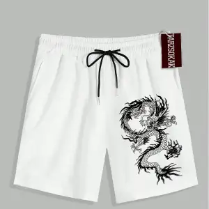 Beyaz Şort KOD Trend EMRG Erkek Ejderha Baskılı