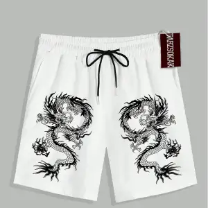 Beyaz Şort KOD Trend EMRG Erkek Ejderha Baskılı
